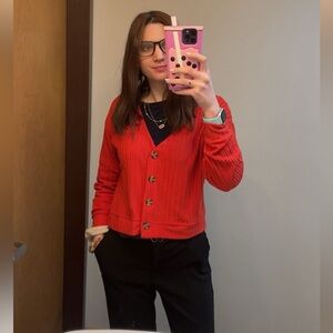 SO Red Button-Up Long Sleeve Cardigan Sweater M Junior’s